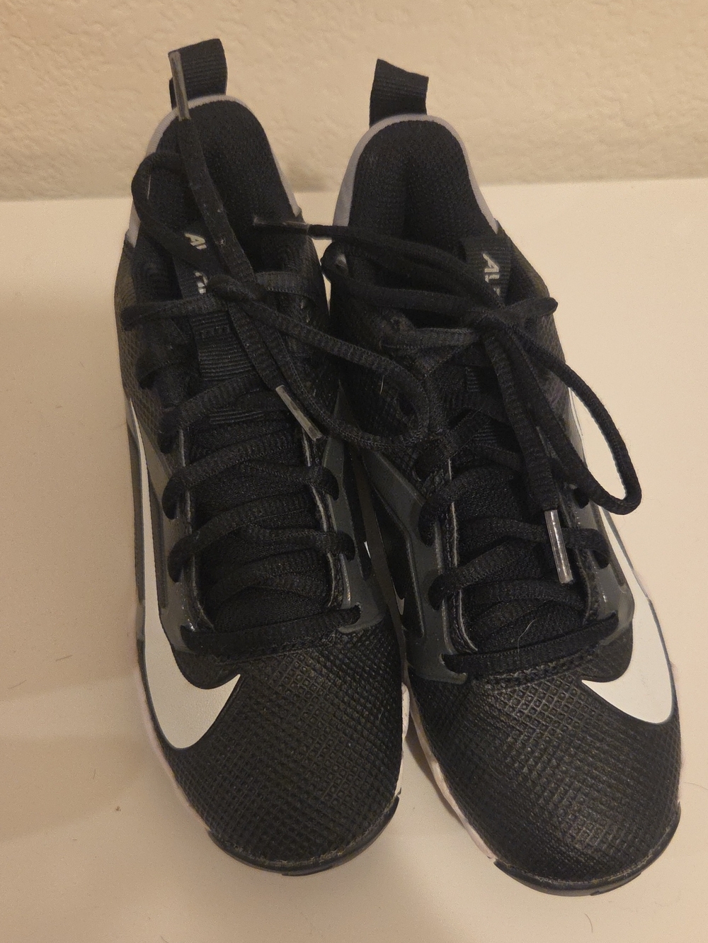 Boys Black Athletic Football Cletes with White Swoosh